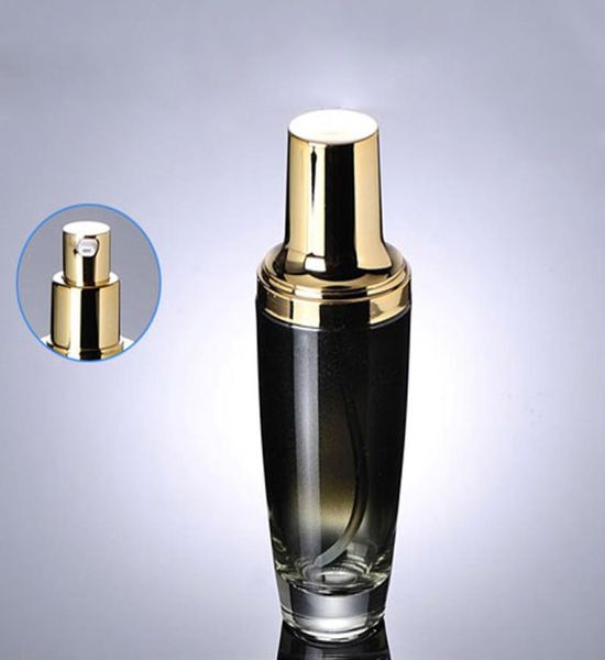 

luxury 100ml large capacity glass lotion bottle empty round serum bottle in black or red essential bottle with gold or silver pu8389305