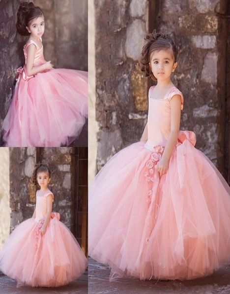 

vintage blush pink tulle ball gowns flower girl dresses for wedding floor length kid first communion gown square hand made flowers7492175, White;blue