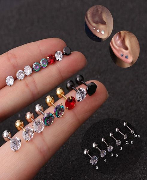 

1pc 2-5mm round cz barbell lage stud earring 20g stainless steel small tragus conch rook helix ear piercing jewelry2297432, Golden