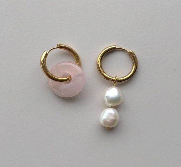

gold silver stainless steel hoop natural stone jade rose quartz crystal earrings for women timeless pearly dangle chandelier1844955
