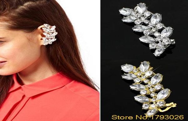 

classic design punk style crystal clip earrings rhinestone leaves ear cuff 4tc32314676, Silver