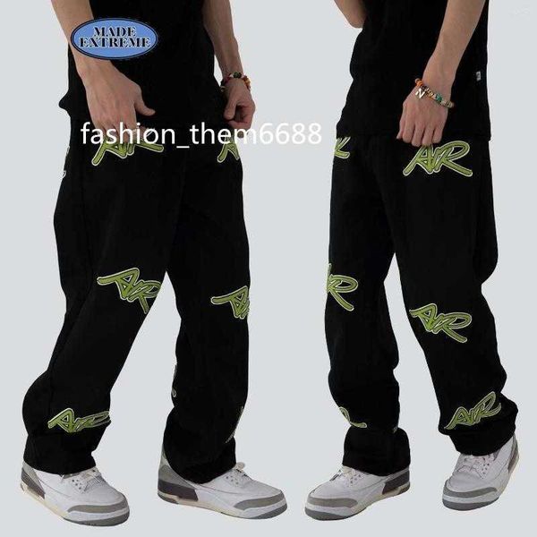

men's jeans men's jeans madeextreme blackair 2023 vintage designer denim hip hop letter enbroidery baggy cargo men clothing kpop c, Blue