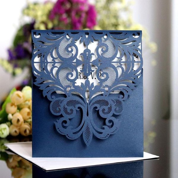 

lace wedding invitation laser cut pocket wedding invitation suites customization invites with envelope wedding accessory blank inn1241013, Black