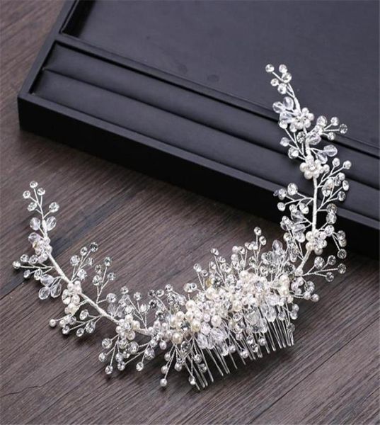 

vintage wedding bridal comb crystal rhinestone headpiece pearl crown tiara hair accessories jewelry headdress silver head chain or7313305, Slivery;golden