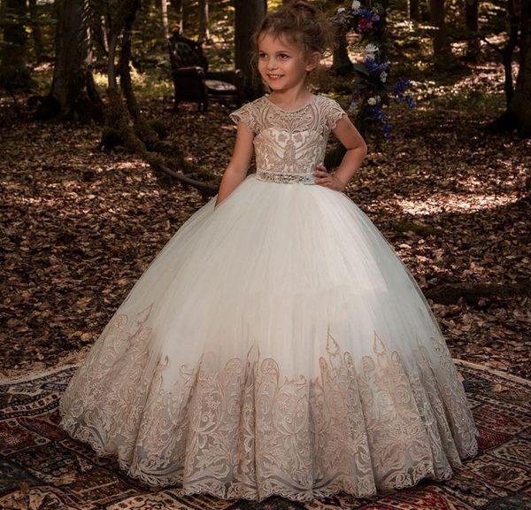 

elegant princess flower girl dresses long for weddings short sleeve applique lace tulle children wedding party girls pageant dress2041884, White;blue