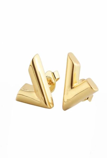 

luxury charm gold earrings women fashion jewelry titanium steel never fade ear cuff silver stud earring goddess letter designer v 9929157, Golden