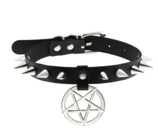

spike punk choker collar for girl goth pentagram necklace emo neck strap cosplay chocker gothic accessories3899228, Silver