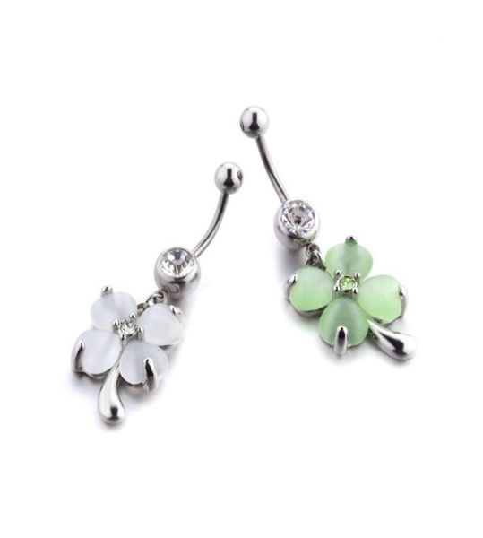 

new arrival navel belly buton ring piercing jewelry stainless steel piercing belly four leaf clover belly ring for girls1713969, Silver