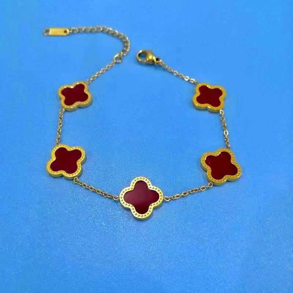 

van clover bracelet double-sided new four-leaf clover titanium steel bracelet does not fade anti-allergy net red jewelry korean version of s, Golden;silver