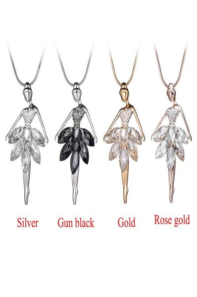 

fashion ballet girls dancer pendant necklace crystal rhinestone charms ballerina necklace long chain statement jewelry christmas v9399683, Silver