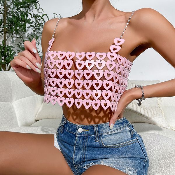 

women s tanks camis pearl chain shoulder straps streetwear for women heart ring detail backless patchwork pink cami 230718, White