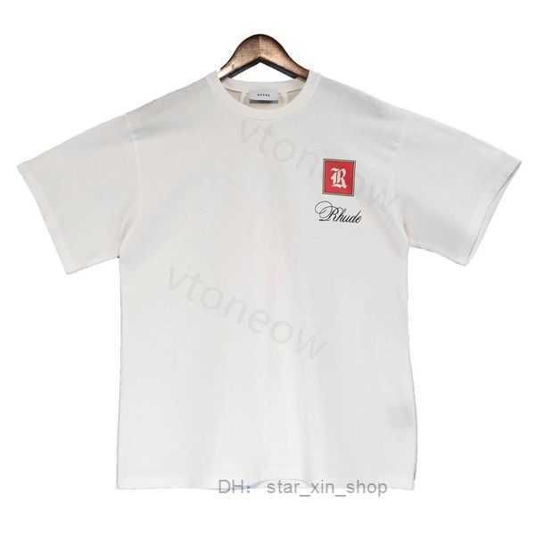 

2023 rhude tshirt designer mens t shirts tide tee women round neck casual loose fashion high hip hop 3 15pm, White;black