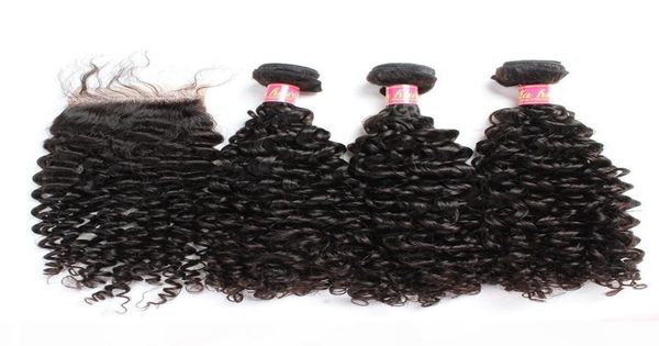 

bella hair 8a hair bundles with closure brazilian virgin curly human hair weaves natural color extensions julienchina7813965, Black
