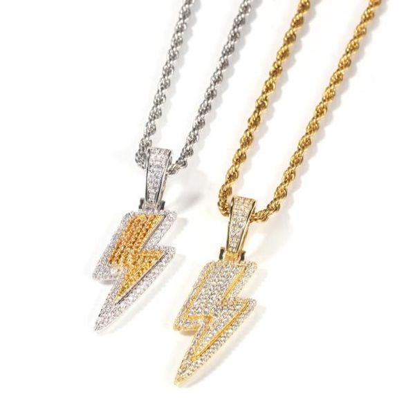 

lightning shape pendant necklace bling cubic zircon men039s hip hop rock jewelry2370188, Silver