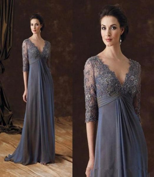 

elegant empire waist mother of the bride dresses lace half sleeves evening dresses v neck chiffon long wedding guest dress m982246526, Black;red