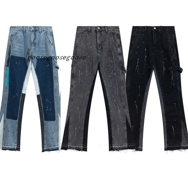

new fashion mens designer splicing jeans ripped denim pants luxury hip hop distressed men women trousers oversized athleisure gall88754, Blue