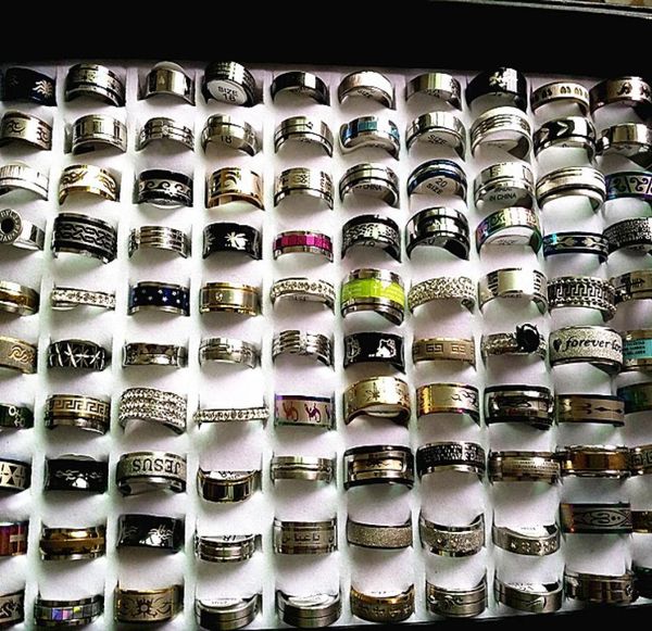 

whole bulk lots 100pcs mixed styles mens womens stock stainless steel jewelry rings brand new discount 1580534, Silver