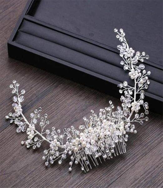 

vintage wedding bridal comb crystal rhinestone headpiece pearl crown tiara hair accessories jewelry headdress silver head chain or8232761, Slivery;golden