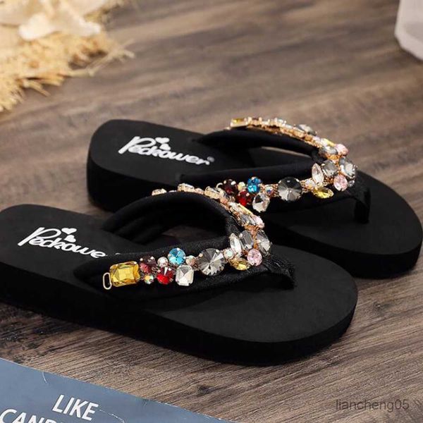 

slipper new summer rhinestone clip toe children flip flop platform girl beach slippers parent-child fashion sandals flat slippers r230718, Black;grey