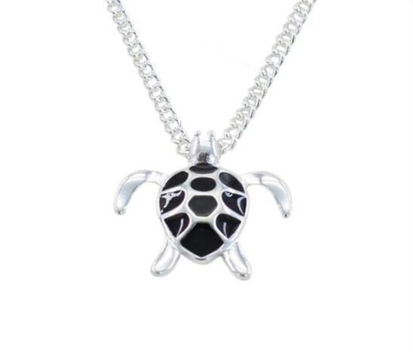 

fashion mini black enamel sea turtle pendant necklace link chain animal wedding ocean beach jewelry lovely turtles necklaces265s8030777, Silver