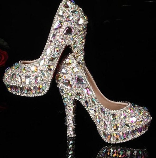 

factory manufacture colorful crystal rhinestones with platform high heels bridal wedding shoes ab crystal diamond shoes for weddin4400895, Black