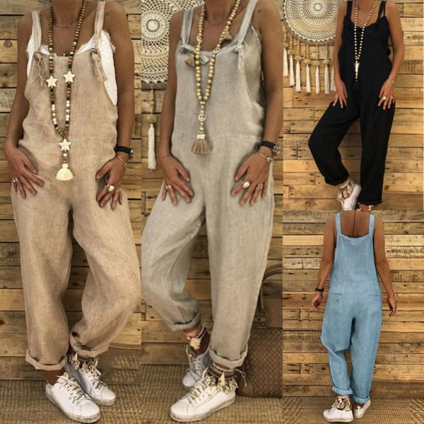 

women's jumpsuits rompers solid color casual overall sleeveless women jumpsuit straps jumpsuit loose adjustable bib women bib 230717, Black;white