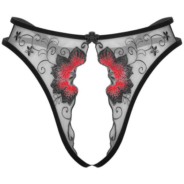 

lace open crotch thong lingerie erotic underwear women mesh see-through thongs low waist crotchless panties embroidered g-string w285b, Black;pink
