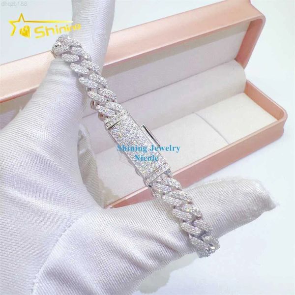 

925 silver iced out custom hip hop jewelry moissanite cuban link chain 8mm cuban link bracelet