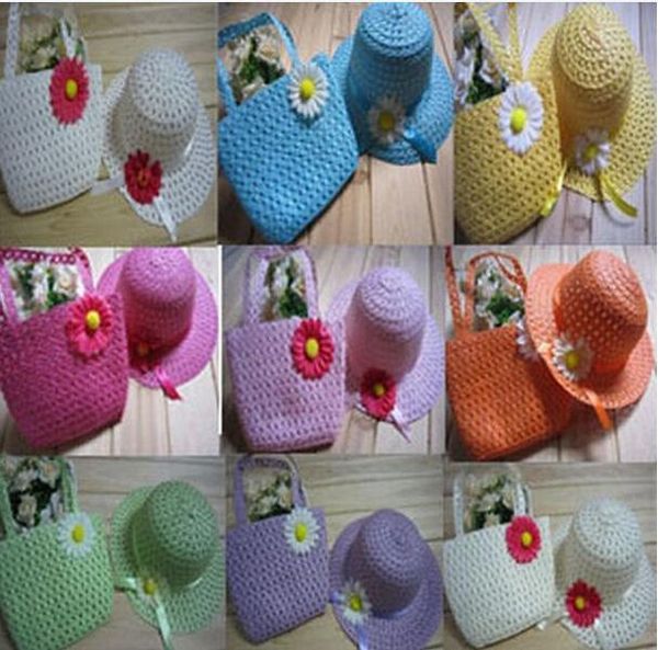 

lovely sunflower flower children sunhat kids girl casual beach sun straw hat cap straw tote handbag bag set fit years childzz, Yellow