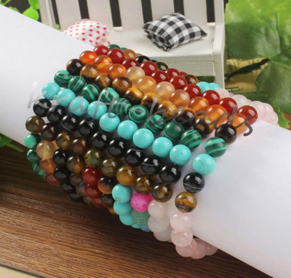 

whole 10pcs charm natural mixed different stone round shape beads chakra healing point beaded bracelets jewelry gift 8mm6322480, Black