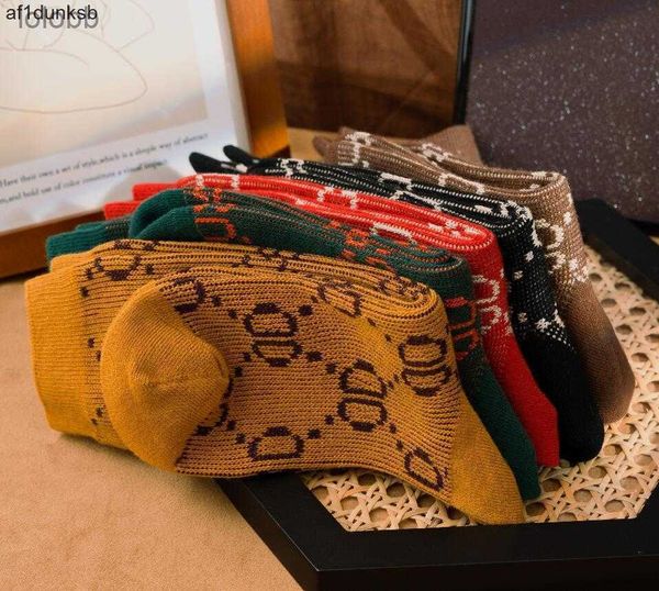 

designer quality womens luxury cotton sock classic ggity letter stocking comfortable 5 pairs together high mens popular trend y14g socks, Black