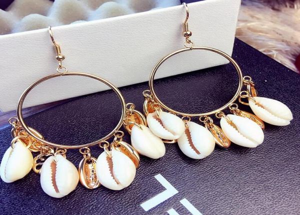 

new fashion gold color metal shell earring for women circle statement earrings exaggerated tassel brincos 2019 beach jewelry gb8908717849, Silver
