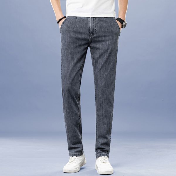 

men's shorts 2023 summer thin mid rise straight leg jeans elastic loose youth business casual pants 230717, White;black