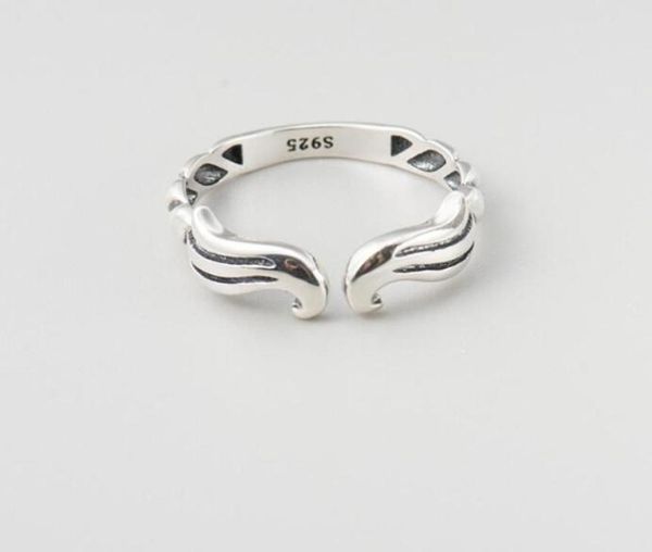

925 sterling silver jewelry wings shape retro silver plain silver open ring jewelry4688928