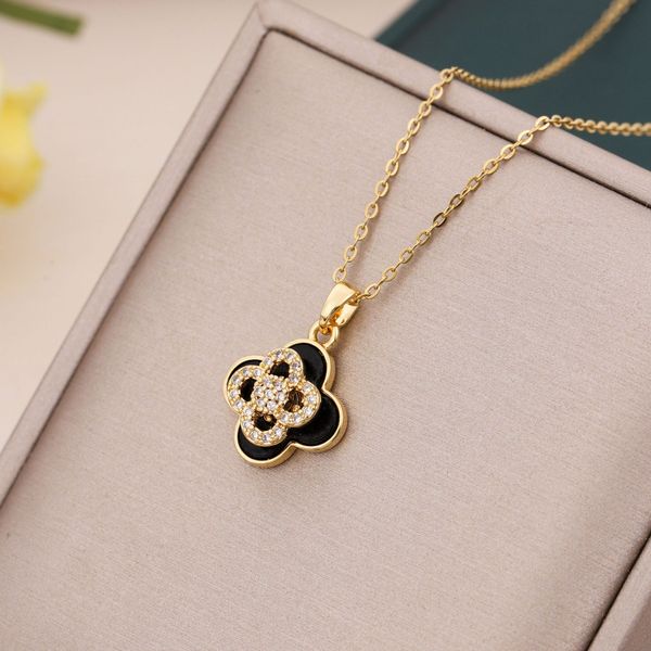 

fashion classic leaf clover necklaces pendants mother-of-pearl stainless steel plated 18k for women&girl valentine's mother's day, Silver