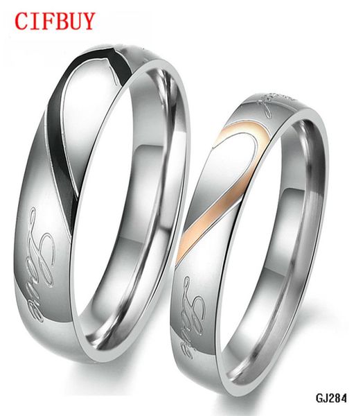 

jewelry rings box quotreal lovequot 316l stainless steel half heart couple ring for wedding engagement promise ring4106292, Silver