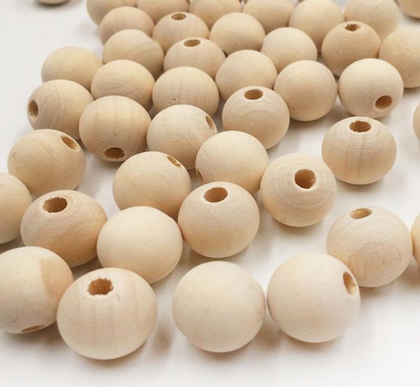 

50pcs natural round wood spacer beads for diy jewelry making 182025303540mm pick size loose wooden beads baby teething7986942, Black