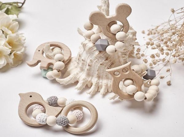 

baby teether nursing bracelets wooden teethers silicone beads cartoon animal teether bracelet infant nursing toys gift 19 colors3484755