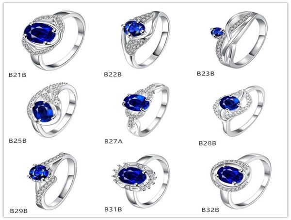 

leaves oval blue gemstone 925 silver rings gtgr10 gift sterling silver ring 10 pieces mixed style4989894, Golden;silver