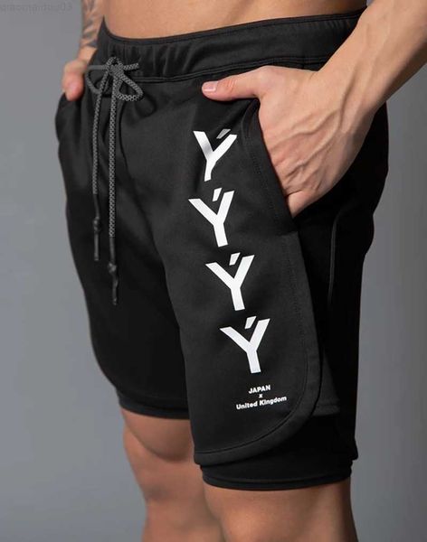 

men's shorts summer new style jogging double-layer men's mesh shorts gym sports shorts fitness bodybuilding exercise men's bl, White;black