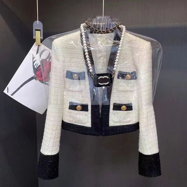 

spring and autumn designer women's new high-quality small fragrant jacket women's premium celebrity temperament color-block tweed, Black;brown