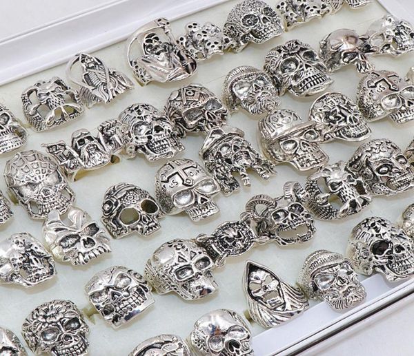

whole bulk 50pcslots punk metal skull rings for men women size 8 to 11 mix style8169288, Golden;silver