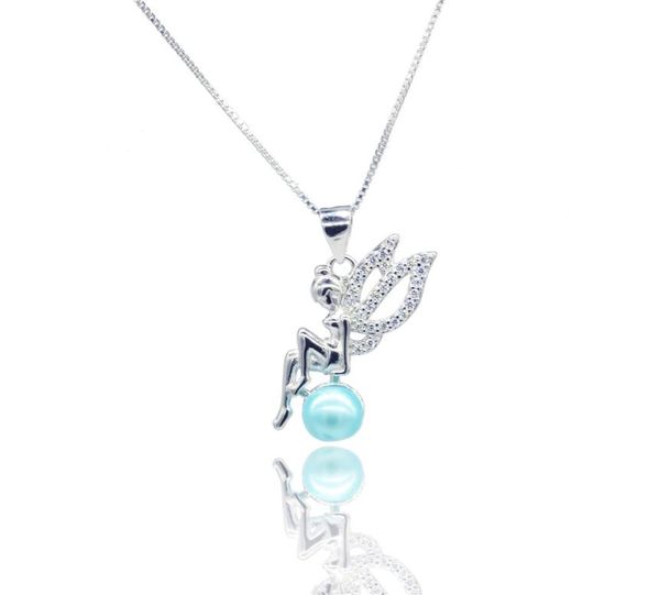 

fairy pearl pendant necklace setting mounting base for women 100 solid 925 sterling silver semi mount women039s jewelry diy fi9350200, Slivery;crystal