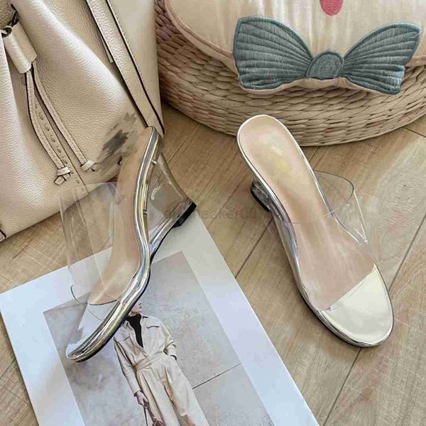 

channel slippers womens silver metallic wedge pvc clear open toe sandal platforms interlocking c slides designer high heels mule pumps weddi, Black
