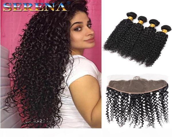 

mongolian kinky curly hair with closure 13x4 lace frontal 4 bundles with frontal closure 7a hair bundles with lace frontal and bun9612334, Black;brown