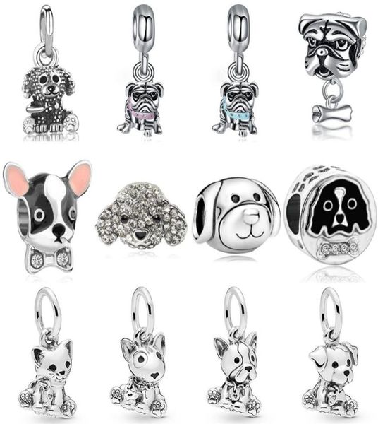 

925 silver fit charm 925 bracelet dog series charms poodle labrador charms set pendant diy fine beads jewelry6337526, Bronze;silver