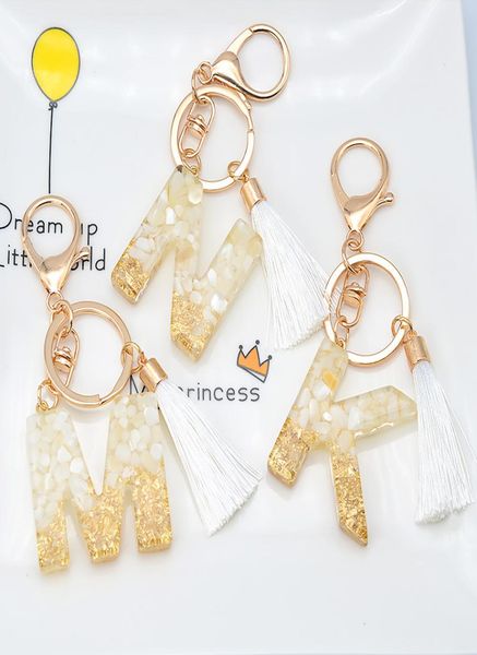

gold tassel alphabet keychain english letter keyring glitter gradient resin gold leaf crafts car mirror handbag charms7373733, Slivery;golden