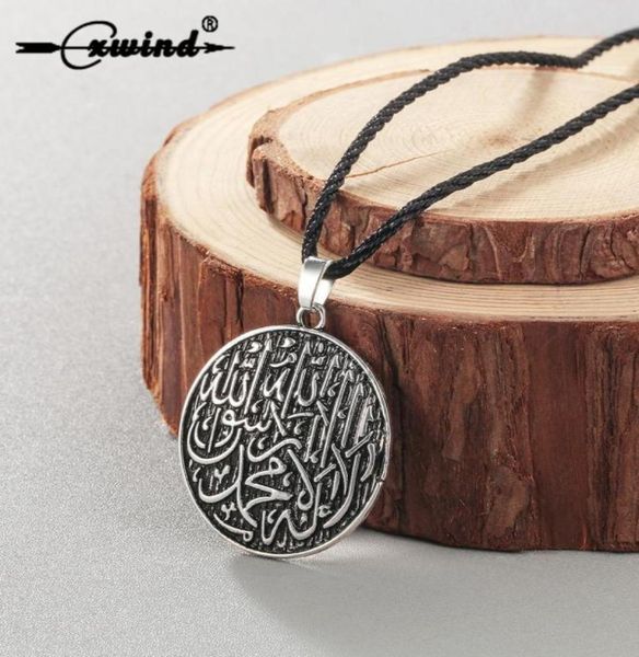 

cxwind fashion round disc engraved shahada necklace pendant muslim quran koran muhammad arabic retro jewelry5219453, Silver