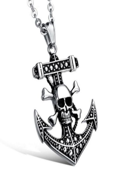 

gothic punk skull pirate ships anchor necklace pendant fashion copper chain titanium steel chains choker hip hop accessories gift4017423, Silver