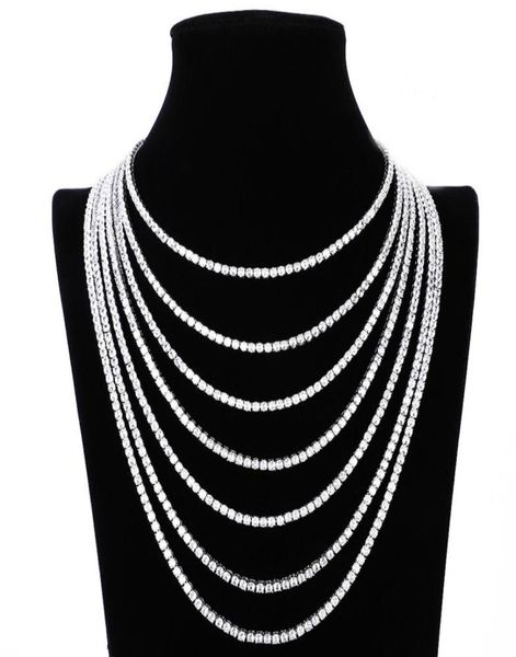 

brass 1624 inch tennis necklace choker chain jewelry pave setting 36mm cubic zirconia stones8986681, Silver